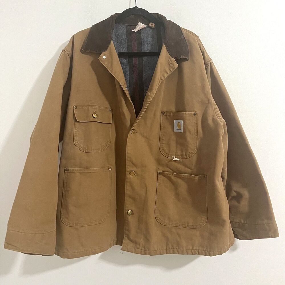 Vintage 90s Carhartt Blanket Lined Chore Coat Brown Jacket Size 50 6BLC Work‎